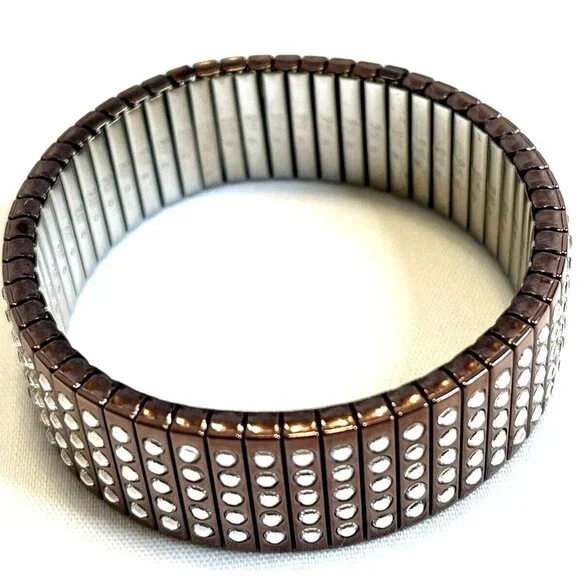 Swarovski Austrian Crystal Wide RARE 5 Row Bracelet Stretch Expansion Copper - Picture 2 of 5